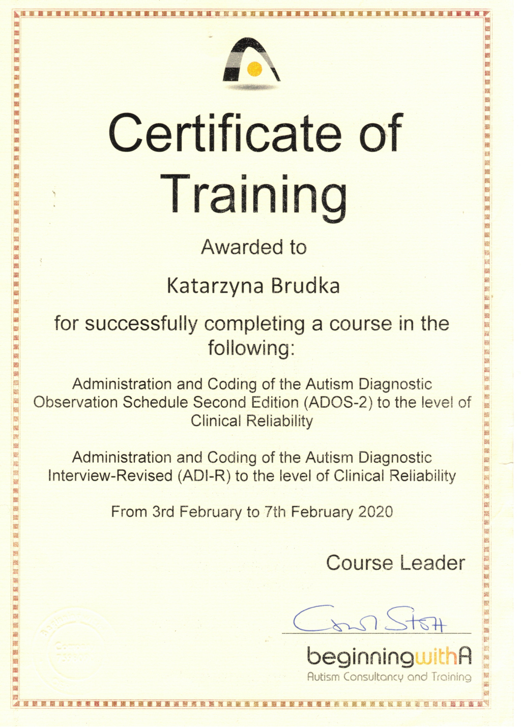 Certificate Autism