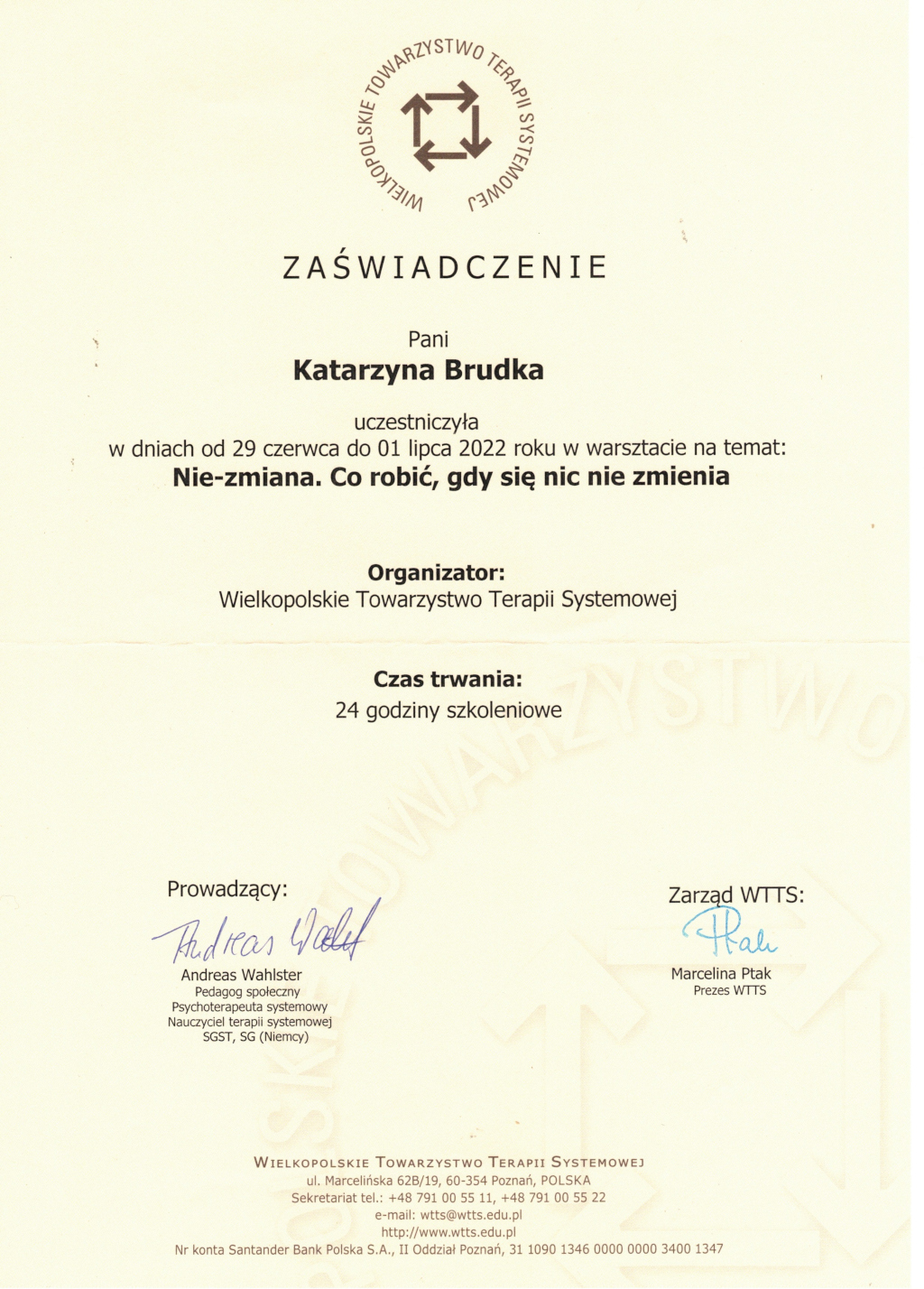 Zaświadczenie Nie-zmiana
